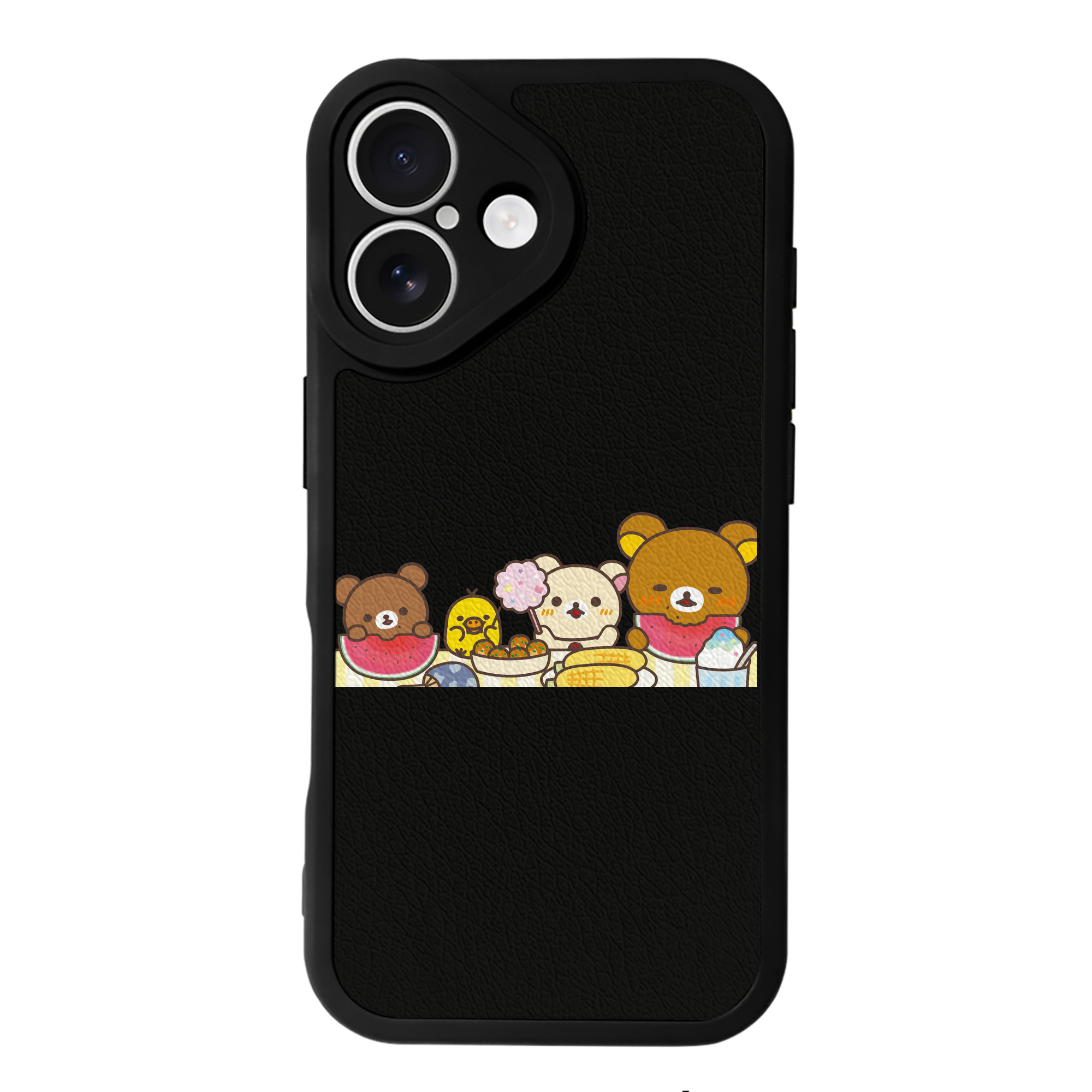 （画像用） リラックマ リラックマ キイロイトリ Rilakkuma Korilakkuma Kiiroitori 【iPhone 16シリーズ対応】シリコンスマホケース（レザー調） 材質：シリコン